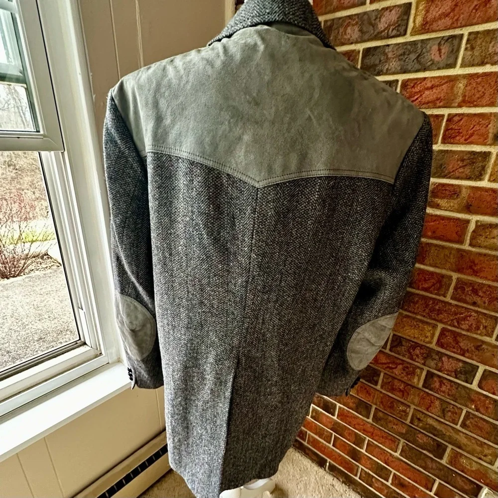 Pendleton Wool Blazer with Light Gray Suede Accents Grandpacore Oversized Vtg
